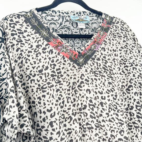 Anthropologie Women's Multicolor Jacquard Print V Neck Boho Blouse Top Size‎ L - Picture 3 of 4